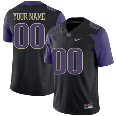 Custom Washington Huskies Football Black Alternate Jersey - All Stitched