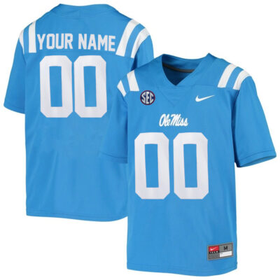 Custom Ole Miss Rebels College Football Game Powder Blue Jersey - All Stitched