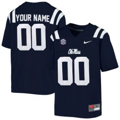 Custom Ole Miss Rebels College Football Game Navy Jersey - All Stitched