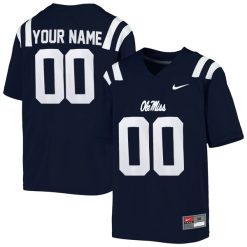 Custom Ole Miss Rebels Football Navy Blue Home Jersey - All Stitched