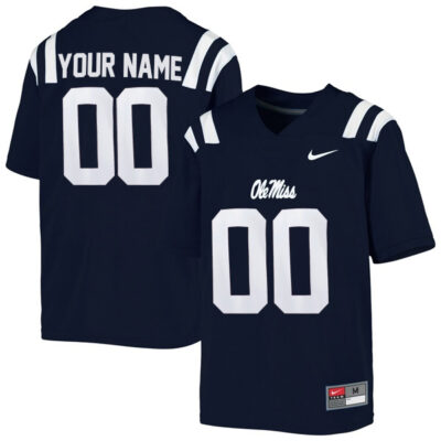 Custom Ole Miss Rebels Football Navy Blue Home Jersey - All Stitched