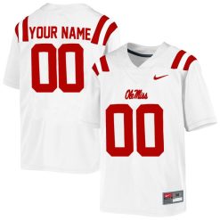 Custom Ole Miss Rebels Football White Away Jersey - All Stitched