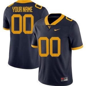Custom West Virginia Mountaineers Football Navy Blue Home Jersey - All Stitched