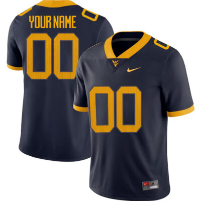Custom West Virginia Mountaineers Football Navy Blue Home Jersey - All Stitched