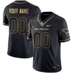 Custom West Virginia Mountaineers Football Black Gold Jersey - All Stitched