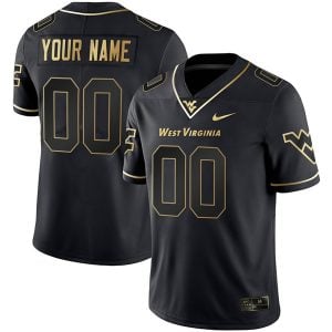Custom West Virginia Mountaineers Football Black Gold Jersey - All Stitched