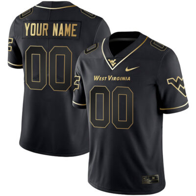 Custom West Virginia Mountaineers Football Black Gold Jersey - All Stitched