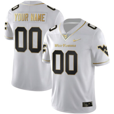 Custom West Virginia Mountaineers Football White Gold Jersey - All Stitched