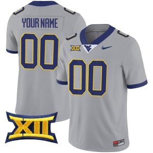 Custom West Virginia Mountaineers Football Stitched Jersey - Gray
