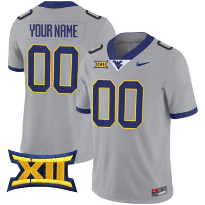 Custom West Virginia Mountaineers Football Stitched Jersey - Gray