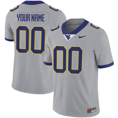 Custom West Virginia Mountaineers Football Grey Alternate Jersey - All Stitched
