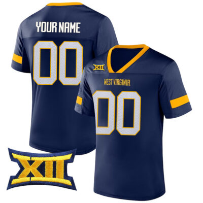 Custom West Virginia Mountaineers Football Kickoff Winner Stitched Jersey Navy