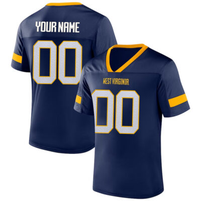 Custom West Virginia Mountaineers Football Navy Kickoff Jersey - All Stitched