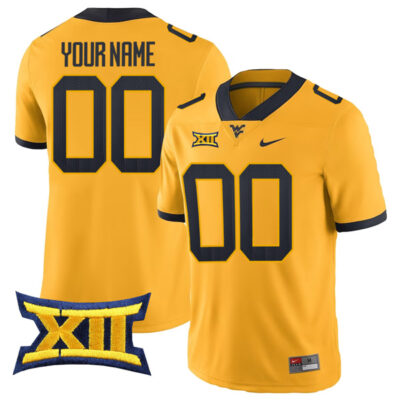 West Virginia Mountaineers College Football Gold Custom Jersey - All Stitched