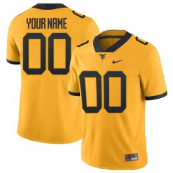 Custom West Virginia Mountaineers Football Gold Alternate Jersey - All Stitched