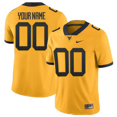 Custom West Virginia Mountaineers Football Gold Alternate Jersey - All Stitched