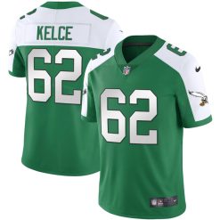 Alternative view of Jason Kelce Philadelphia Eagles Green Reverse Throwback Vapor Limited Jersey - All Stitched