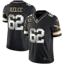 Jason Kelce Philadelphia Eagles Alternate Throwback Gold Series Black Limited Jersey - All Stitched