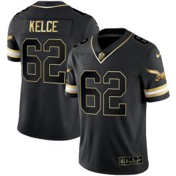 Alternative view of Jason Kelce Philadelphia Eagles Alternate Throwback Gold Series Black Gold Jersey - All Stitched