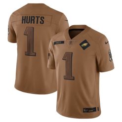 Jalen Hurts Philadelphia Eagles Brown 2023 Salute To Service Jersey - All Stitched