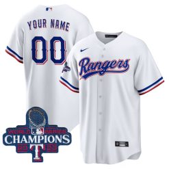 Alternative view of Texas Rangers 2023 World Series White Custom Jersey - All Stitched