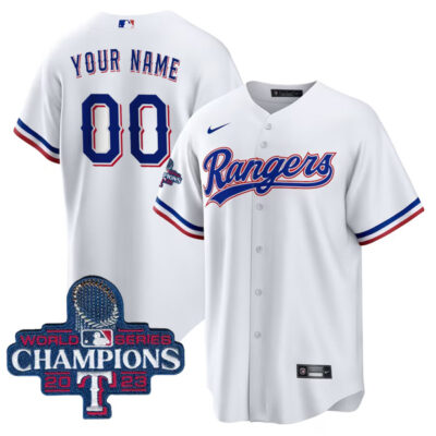 Alternative view of Texas Rangers 2023 World Series White Custom Jersey - All Stitched