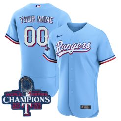 Texas Rangers 2023 World Series Light Blue Custom Jersey - All Stitched