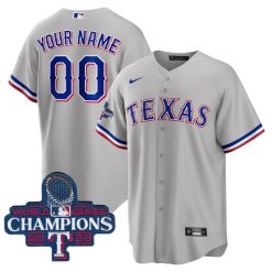 Alternative view of Texas Rangers 2023 World Series Grey Custom Jersey - All Stitched