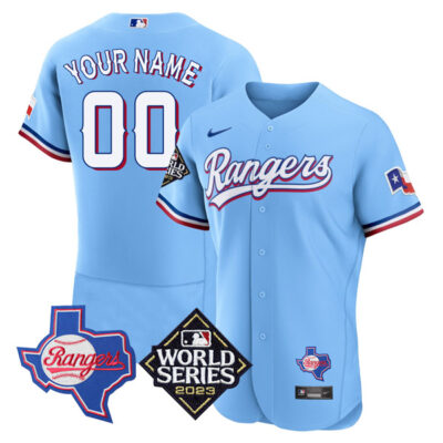 Texas Rangers 2023 World Series "Texas State" Light Blue Custom Jersey - All Stitched