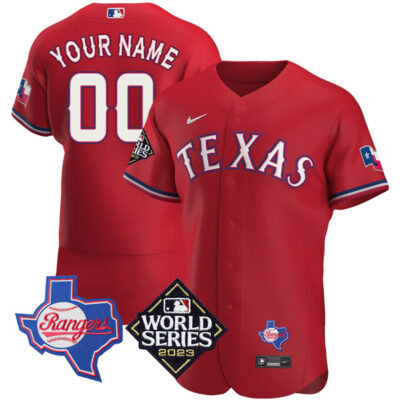 Texas Rangers 2023 World Series "Texas State" Red Custom Jersey - All Stitched