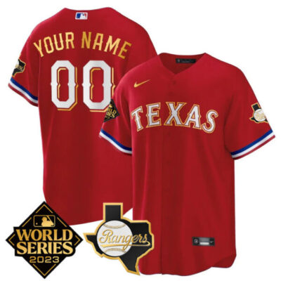 Custom Texas Rangers Gold World Series 2023 Red Jersey - All Stitched