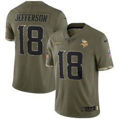 Alternative view of Justin Jefferson Minnesota Vikings 2022 Salute To Service Olive Jersey - All Stitched