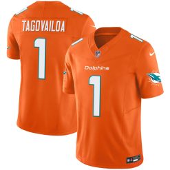Alternative view of Tua Tagovailoa Miami Dolphins Orange Vapor F.U.S.E Limited Jersey - All Stitched