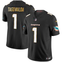 Alternative view of Tua Tagovailoa Miami Dolphins Black "Gold Trim" Vapor F.U.S.E Limited Jersey - All Stitched