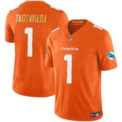 Alternative view of Tua Tagovailoa Miami Dolphins Orange "Gold Trim" Vapor F.U.S.E Limited Jersey - All Stitched