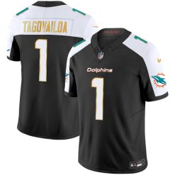Alternative view of Tua Tagovailoa Miami Dolphins Alternate Black "Gold Trim" Vapor F.U.S.E Limited Jersey - All Stitched