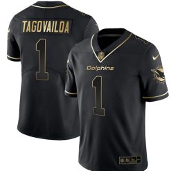 Alternative view of Tua Tagovailoa Miami Dolphins Black Gold Vapor Untouchable Limited Jersey - All Stitched