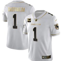 Tua Tagovailoa Miami Dolphins White Gold Vapor Untouchable Limited Jersey - All Stitched