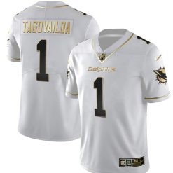 Alternative view of Tua Tagovailoa Miami Dolphins White Gold Vapor Untouchable Limited Jersey - All Stitched