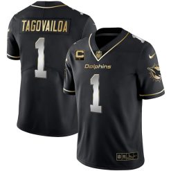 Tua Tagovailoa Miami Dolphins Alternate Black Gold Vapor Untouchable Limited Jersey - All Stitched