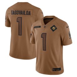 Alternative view of Tua Tagovailoa Miami Dolphins Brown 2023 Salute To Service Jersey - All Stitched