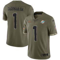 Alternative view of Tua Tagovailoa Miami Dolphins Olive 2022 Salute To Service Jersey - All Stitched
