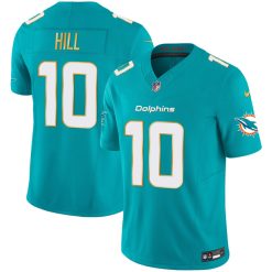 Alternative view of Tyreek Hill Miami Dolphins Aqua "Gold Trim" Vapor F.U.S.E Limited Jersey - All Stitched