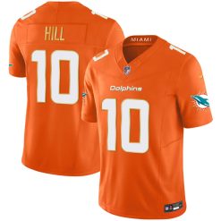 Alternative view of Tyreek Hill Miami Dolphins Orange "Gold Trim" Vapor F.U.S.E Limited Jersey - All Stitched