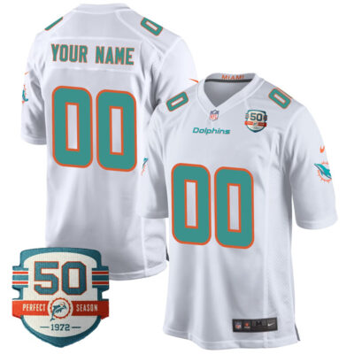 Custom Miami Dolphins Away Game Jersey White - All Stitched