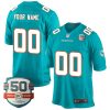 Custom Miami Dolphins Home Game Jersey Aqua - All Stitched