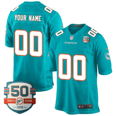 Custom Miami Dolphins Home Game Jersey Aqua - All Stitched