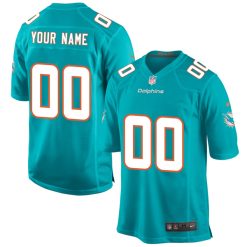Alternative view of Custom Miami Dolphins Home Game Jersey Aqua - All Stitched