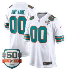 Custom Miami Dolphins Alternate Away Game Jersey White - All Stitched