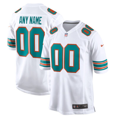 Custom Miami Dolphins White Alternate Game Jersey - All Stitched
